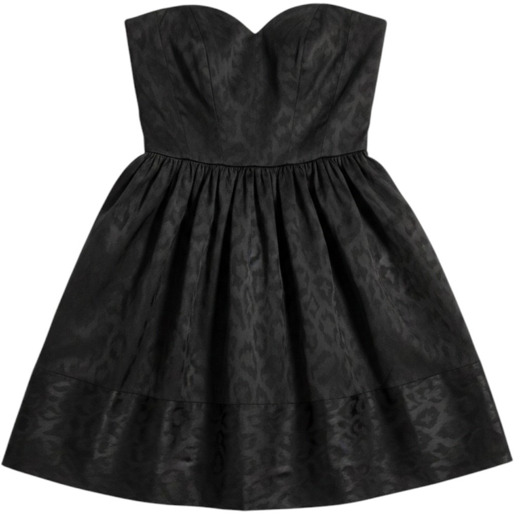 Betsey Johnson Strapless Dress Womens 8 Black Leopard Jacquard Cocktail‎ Party